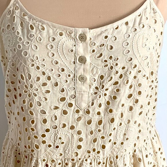 True Religion Eyelet Lace Cream Swing V-Neck Tiered Dress S Boho Festival Flowy - Picture 2 of 6